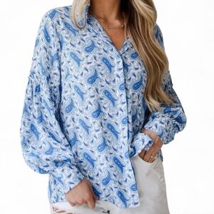 Truly Delightful Blue Paisley Blouse- Size M